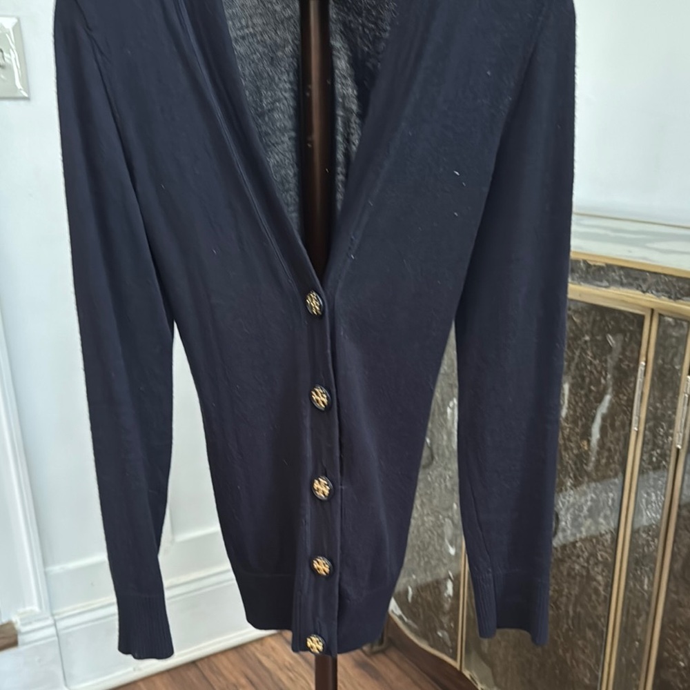 Tory Burch Gold and Blue Cardigan Sweater